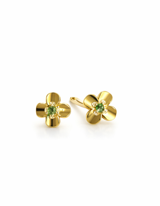 Golden Blossom Emerald Studs