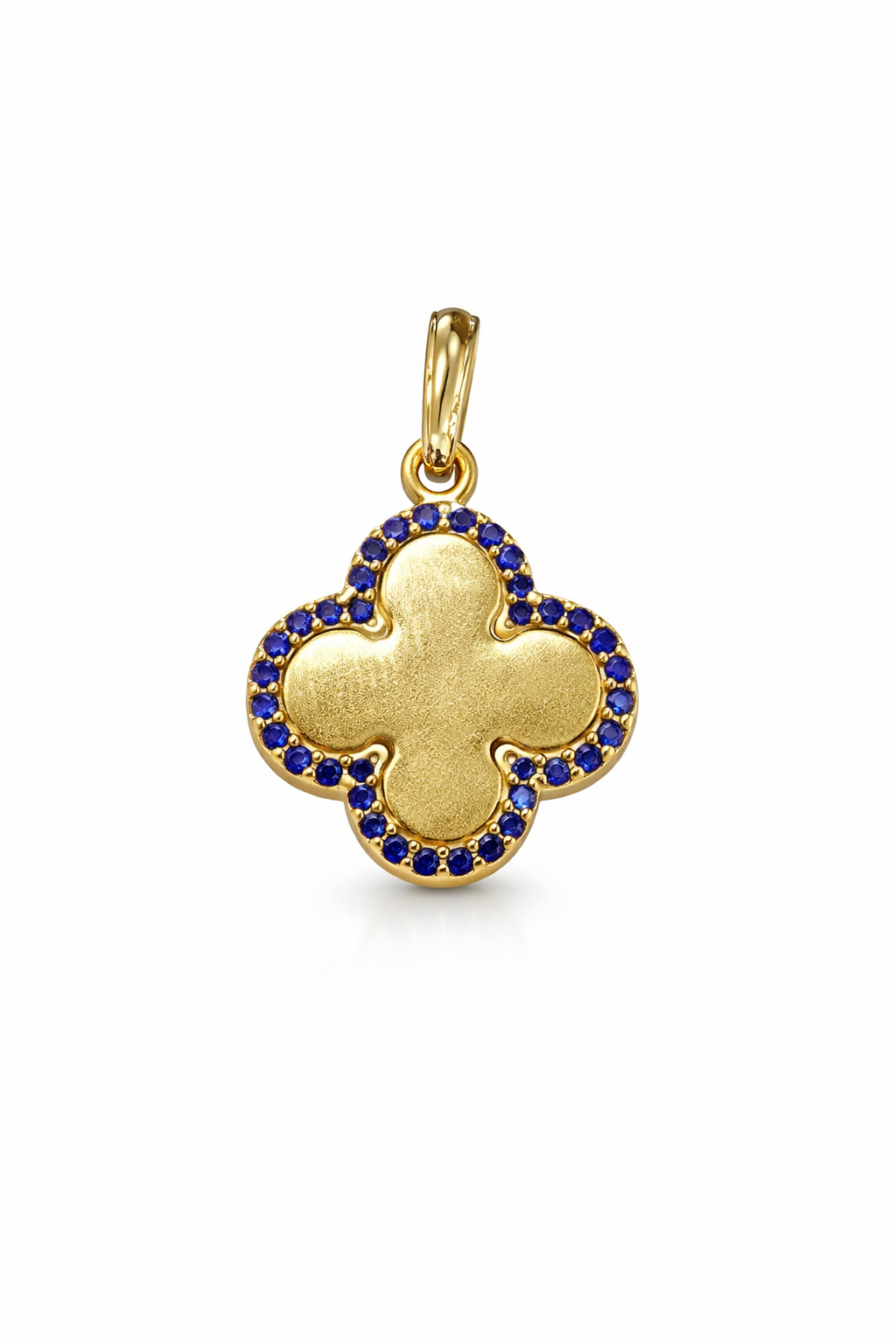 Gold Clover Pendant with Blue Precious Stones
